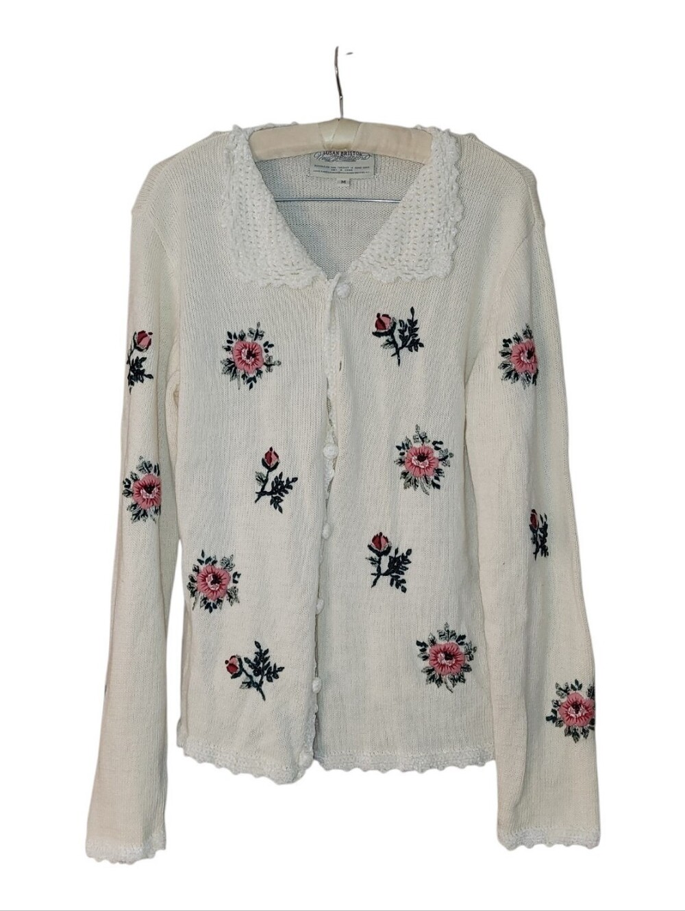 Vintage Susan Bristol Coquette Feminine Sweater Embroidered Flowers M